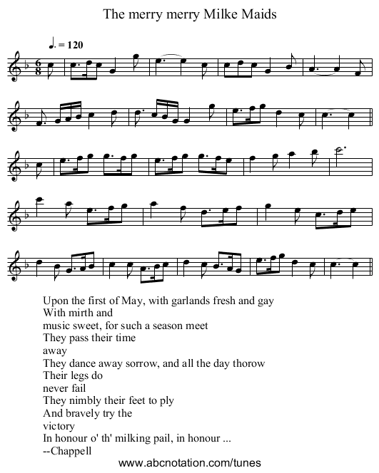 The merry merry Milke Maids - staff notation