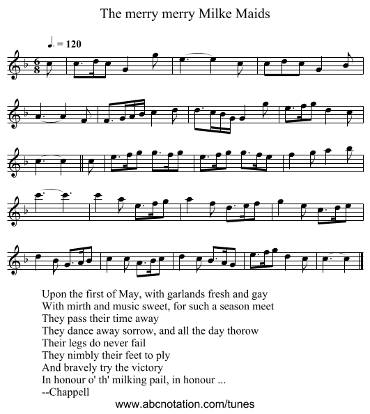 The merry merry Milke Maids - staff notation