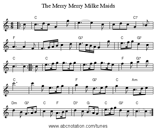 The Merry Merry Milke Maids - staff notation