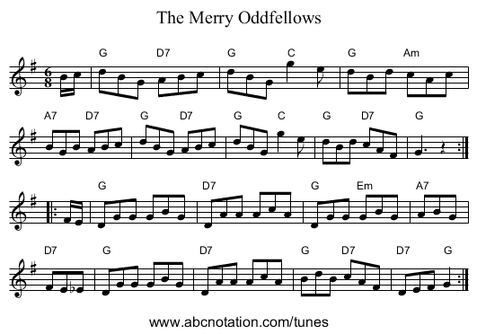The Merry Oddfellows - staff notation