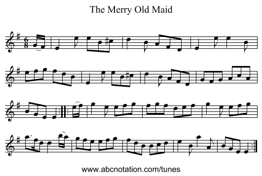 The Merry Old Maid - staff notation
