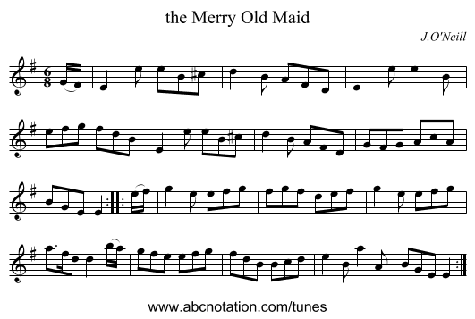 the Merry Old Maid - staff notation