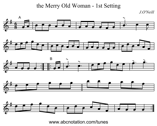 the Merry Old Woman - 1st Setting - staff notation