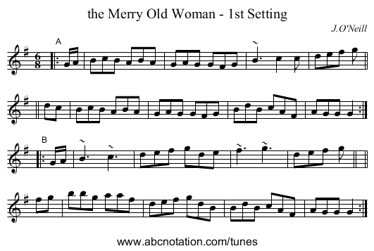 the Merry Old Woman - 1st Setting - staff notation