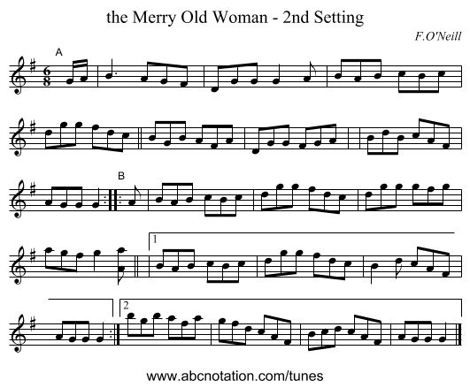 the Merry Old Woman - 2nd Setting - staff notation