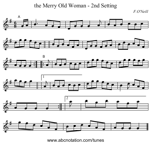 the Merry Old Woman - 2nd Setting - staff notation
