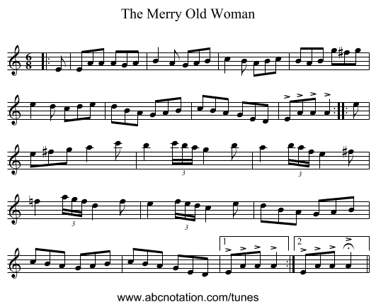 The Merry Old Woman - staff notation