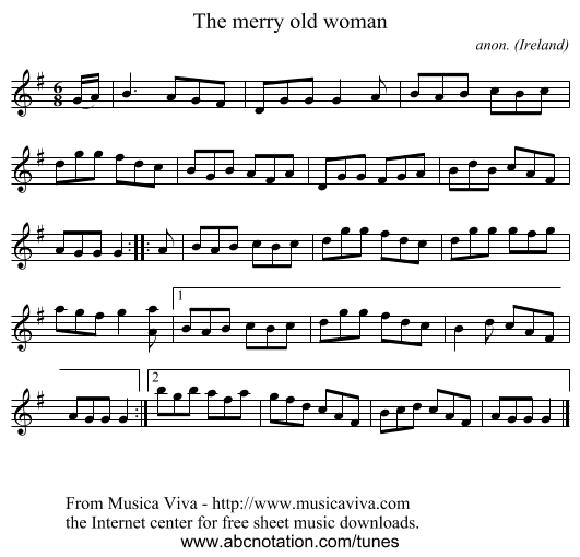 The merry old woman - staff notation