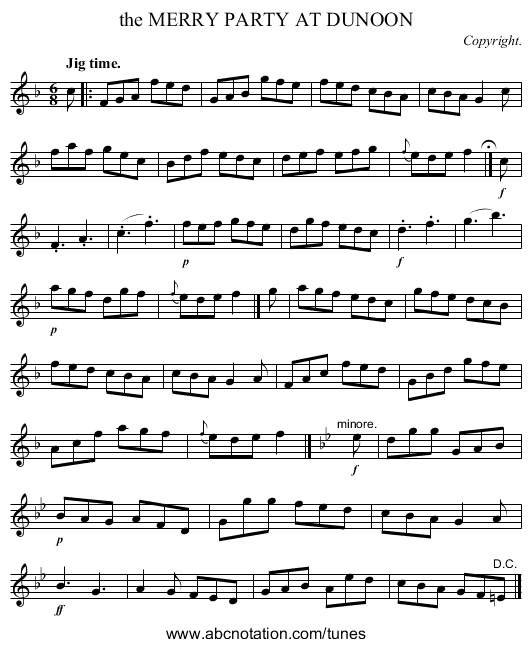 the MERRY PARTY AT DUNOON - staff notation