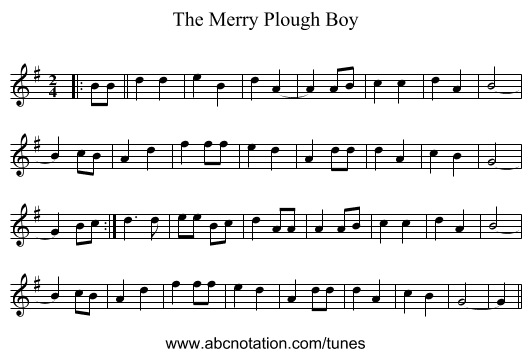 The Merry Plough Boy - staff notation