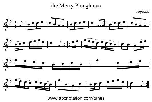 the Merry Ploughman - staff notation