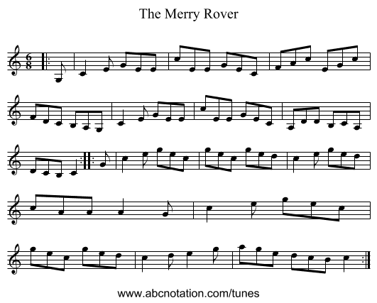 The Merry Rover - staff notation