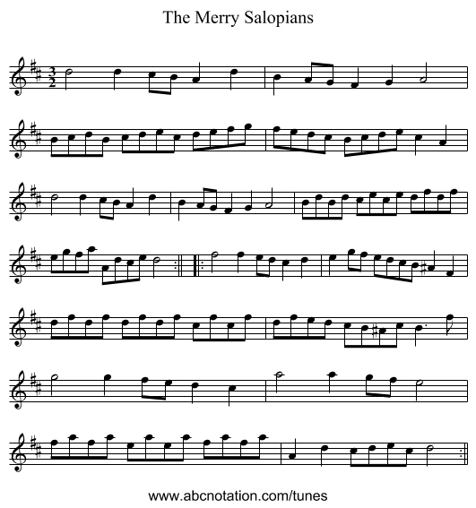The Merry Salopians - staff notation