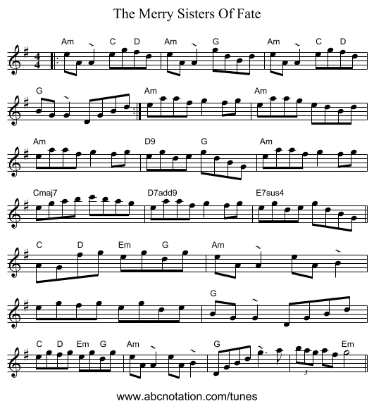 The Merry Sisters Of Fate - staff notation