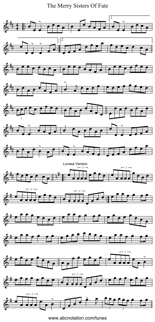 The Merry Sisters Of Fate - staff notation
