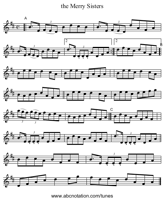 the Merry Sisters - staff notation