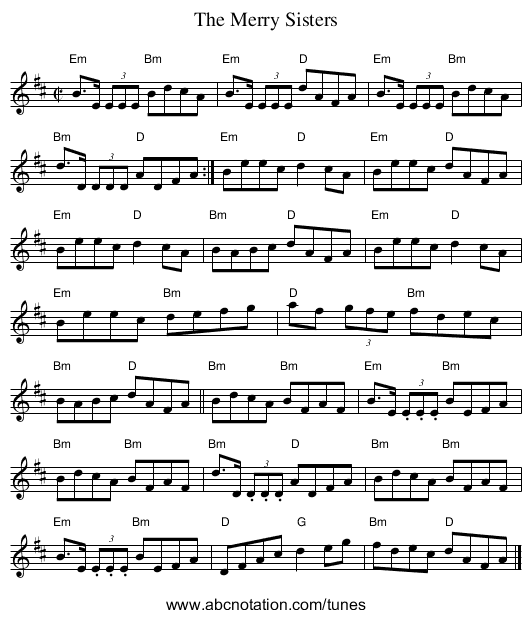 The Merry Sisters - staff notation