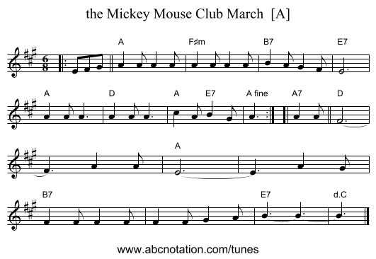 the Mickey Mouse Club March  [A] - staff notation