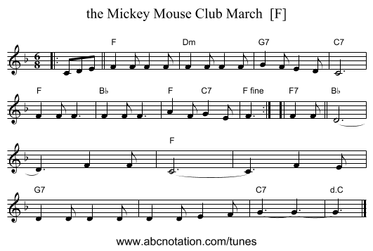 the Mickey Mouse Club March  [F] - staff notation