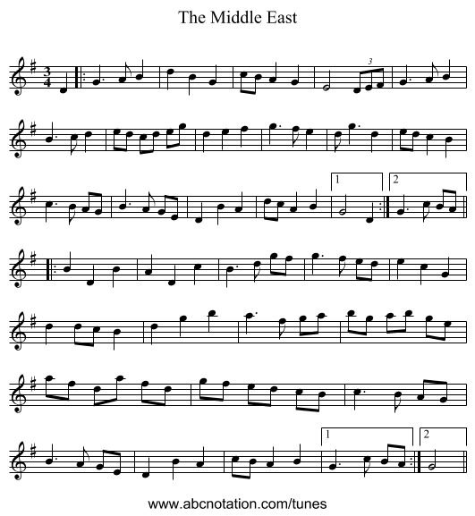 The Middle East - staff notation