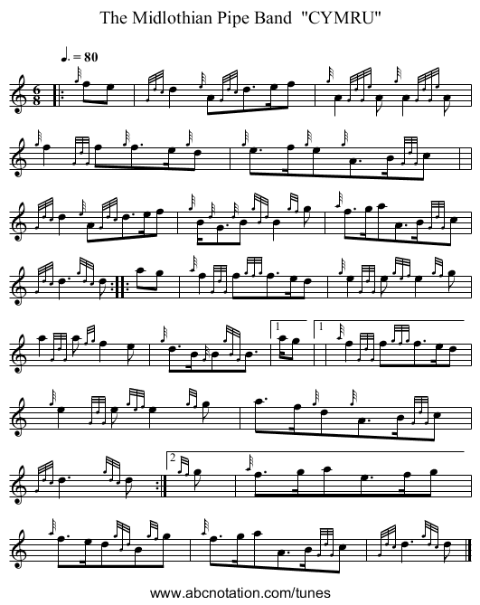 The Midlothian Pipe Band  CYMRU - staff notation
