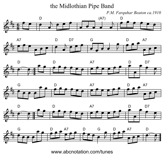 the Midlothian Pipe Band - staff notation