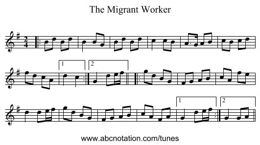 The Migrant Worker - staff notation