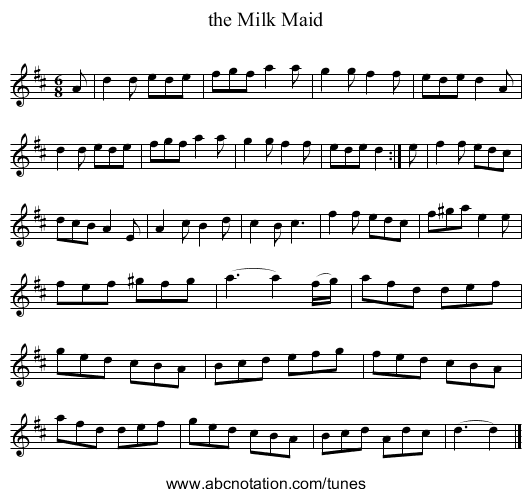 the Milk Maid - staff notation