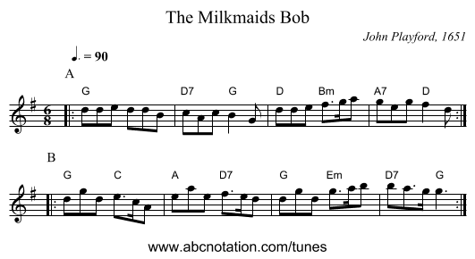 The Milkmaids Bob - staff notation