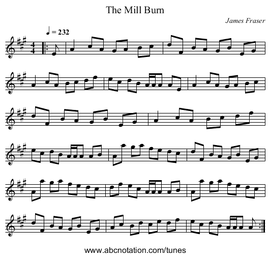 The Mill Burn - staff notation