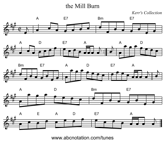 the Mill Burn - staff notation