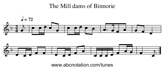 The Mill dams of Binnorie - staff notation
