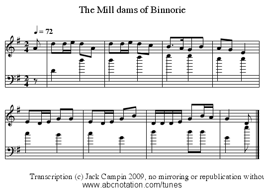 The Mill dams of Binnorie - staff notation