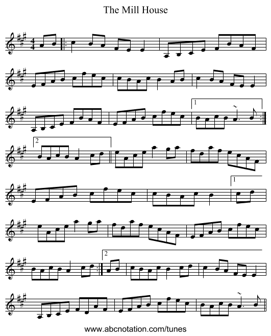 The Mill House - staff notation