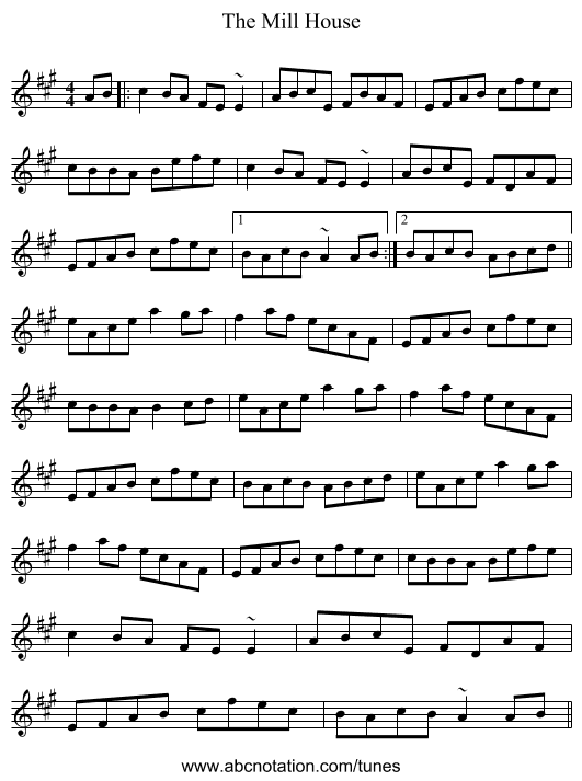 The Mill House - staff notation