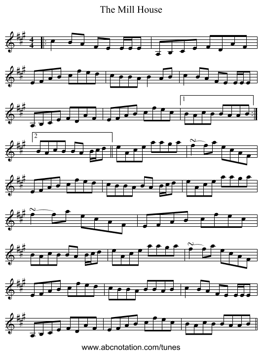 The Mill House - staff notation