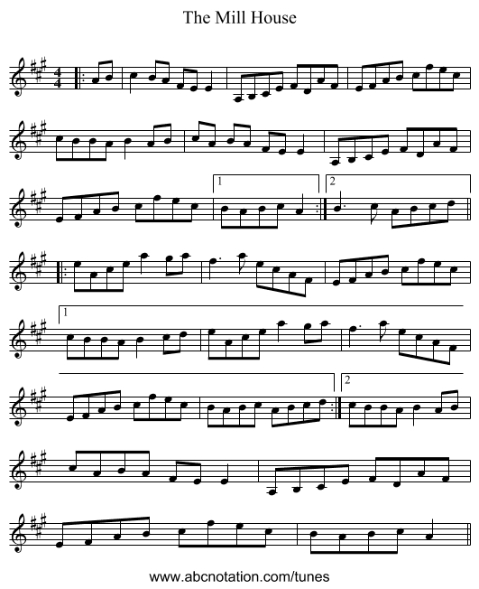 The Mill House - staff notation