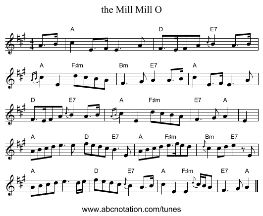 the Mill Mill O - staff notation