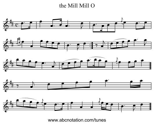 the Mill Mill O - staff notation