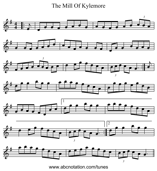 The Mill Of Kylemore - staff notation