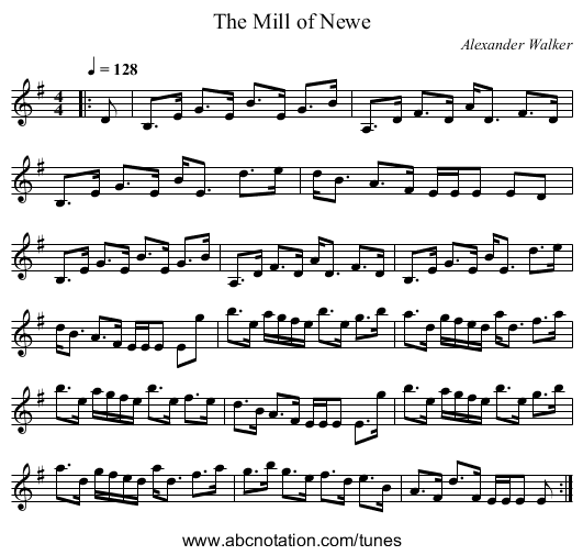 The Mill of Newe - staff notation