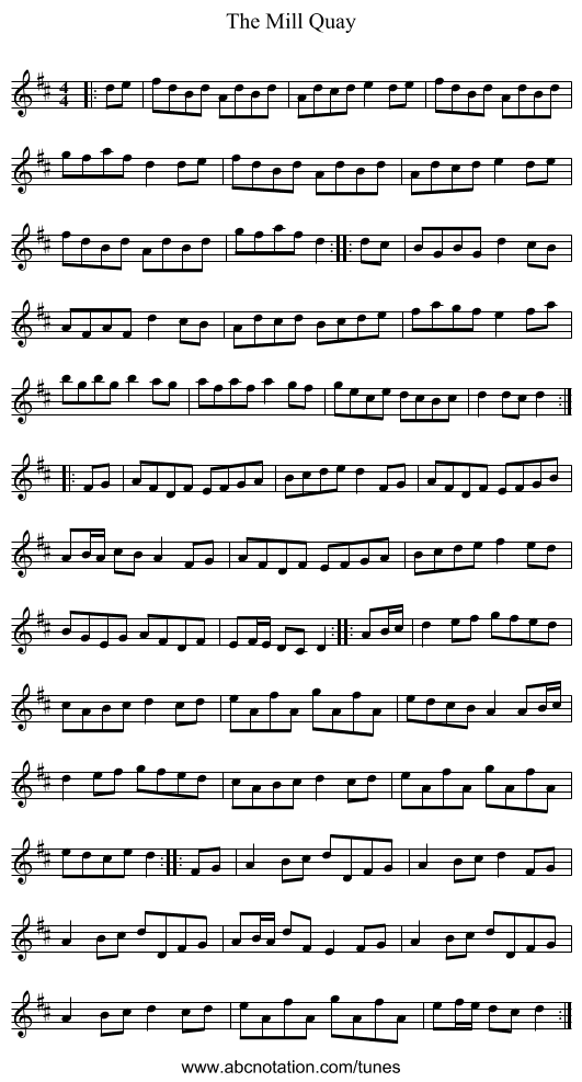 The Mill Quay - staff notation