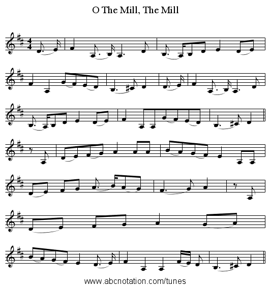 The Mill, The Mill, O - staff notation