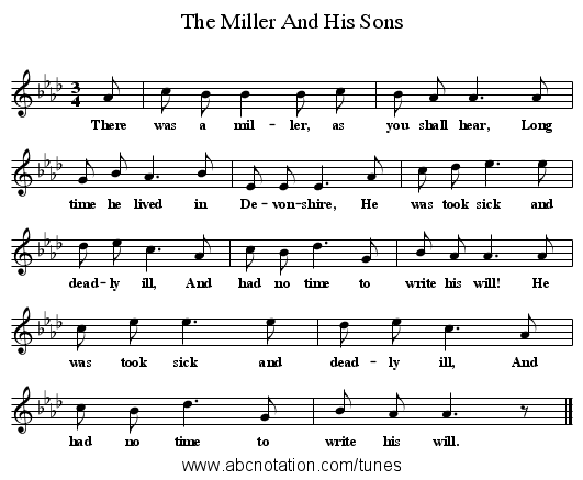 The Miller And His Sons - staff notation