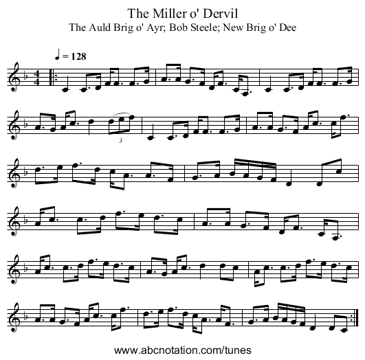 The Miller o' Dervil - staff notation