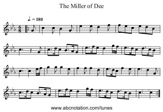 The Miller of Dee - staff notation