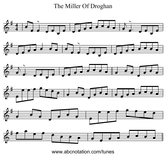 The Miller Of Droghan - staff notation