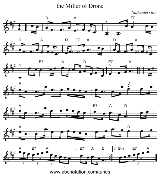 the Miller of Drone - staff notation