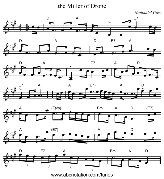 the Miller of Drone - staff notation