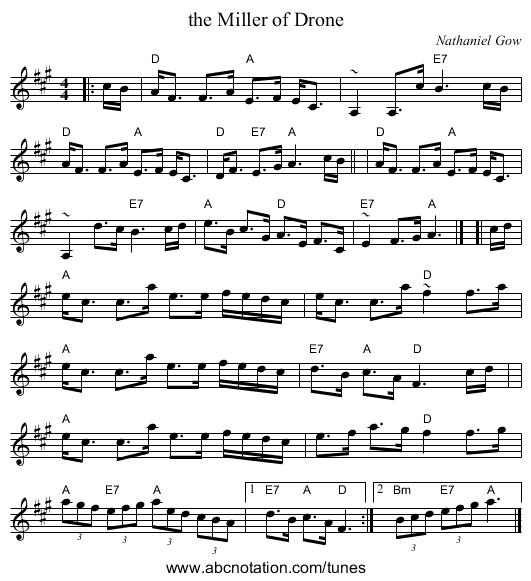 the Miller of Drone - staff notation